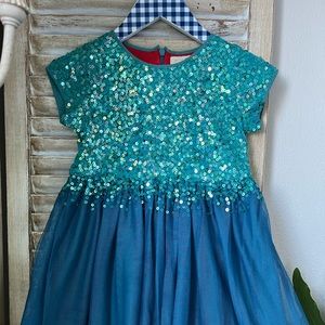 Mini Boden blue sequin tulle holiday party dress